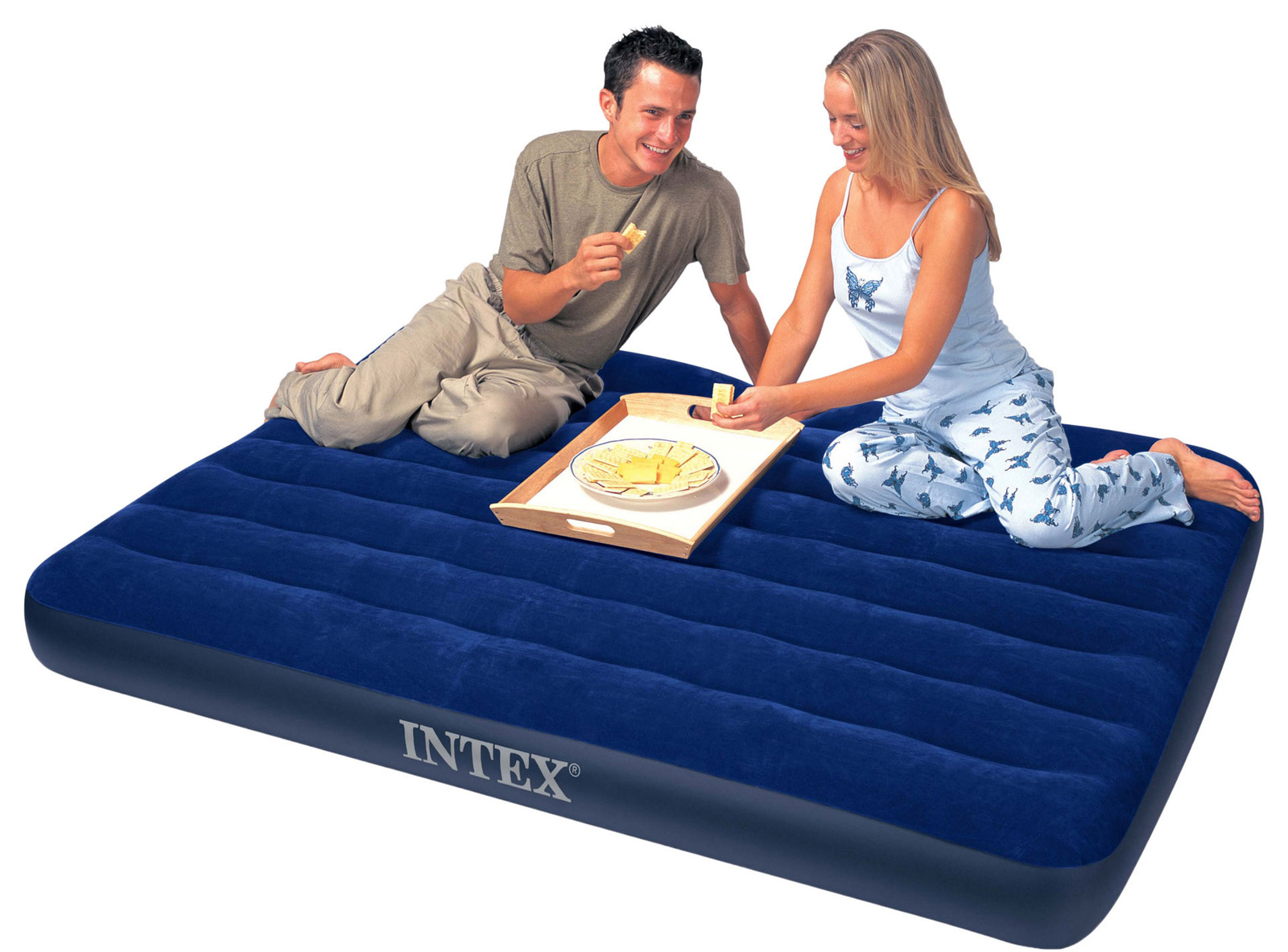 intex inflatable riased downy queen mattress