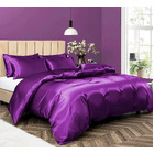 Luxury 4-Piece Silky Satin Sheet Quilt Cover Pillowcase Bed Set (Double, Purple)