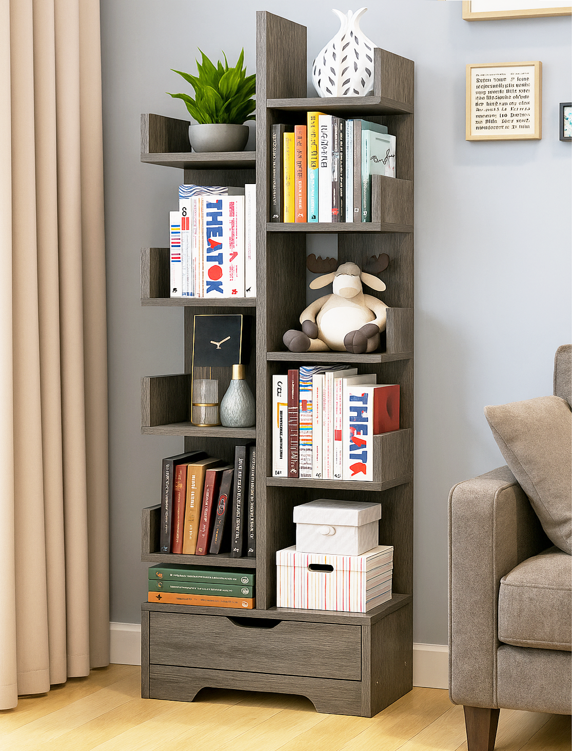 8-Tier 11-Shelf Display Storage Utility Book Shelf Bookcase Shelving (Driftwood Grey)