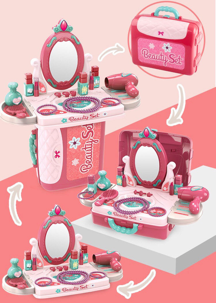 3 in 1 Beauty Dresser Vanity Table Kids Pretend Play Toy Set - Dshop.com.au