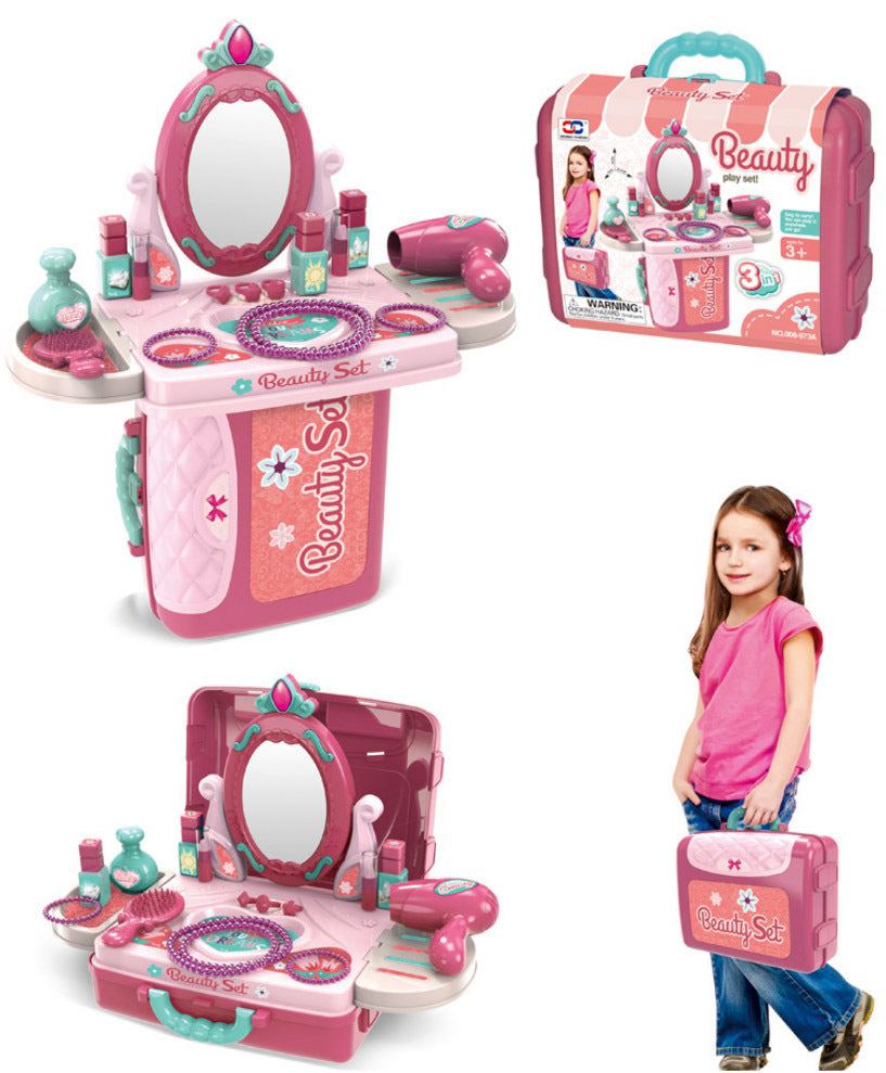 3 in 1 Beauty Dresser Vanity Table Kids Pretend Play Toy Set - Dshop.com.au