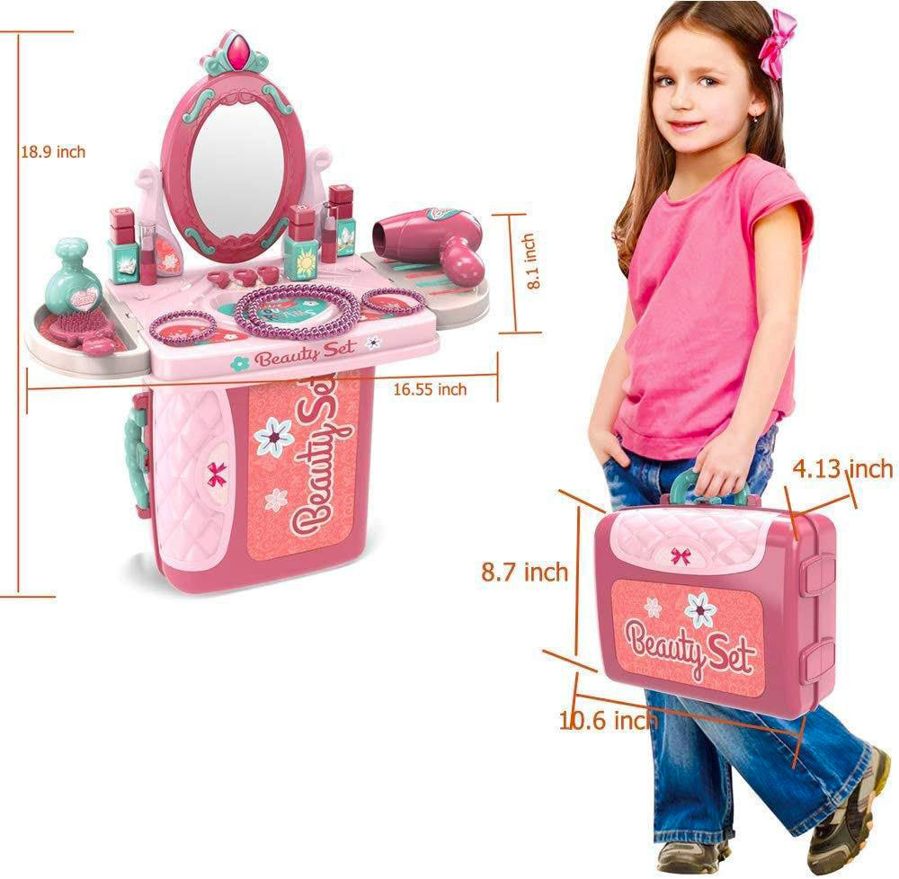 3 in 1 Beauty Dresser Vanity Table Kids Pretend Play Toy Set - Dshop.com.au