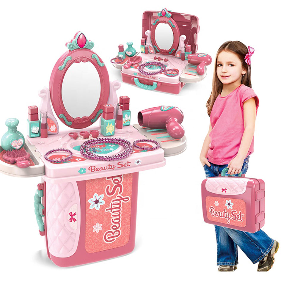 3 in 1 Beauty Dresser Vanity Table Kids Pretend Play Toy Set - Dshop.com.au