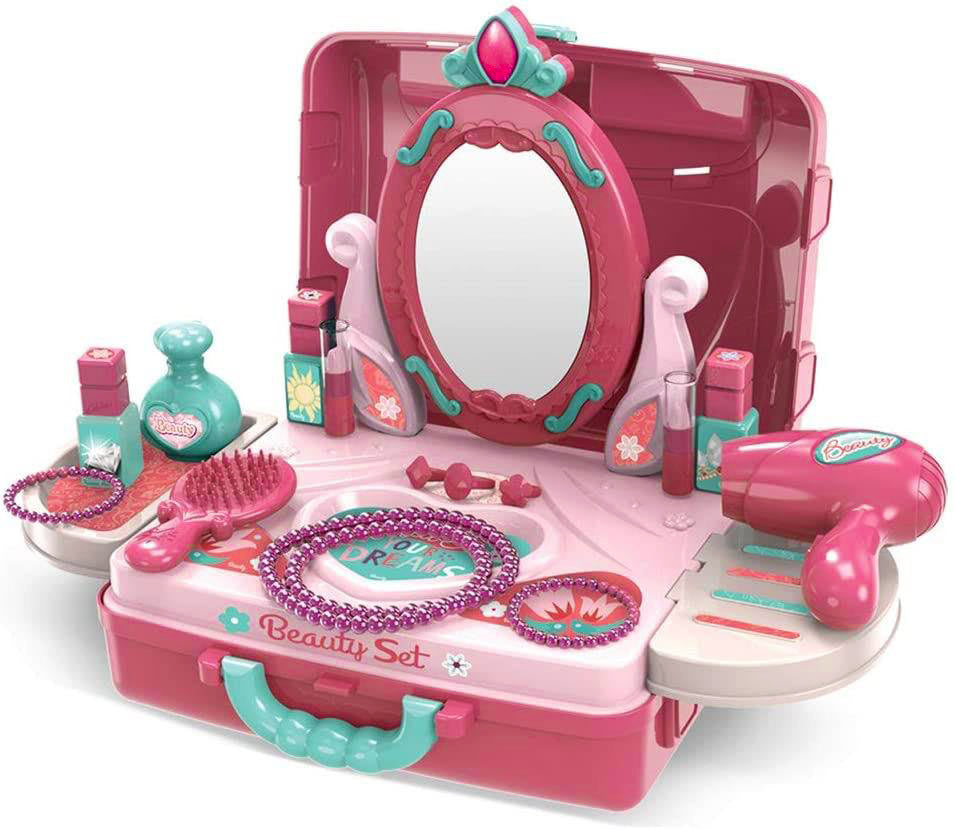 3 in 1 Beauty Dresser Vanity Table Kids Pretend Play Toy Set - Dshop.com.au
