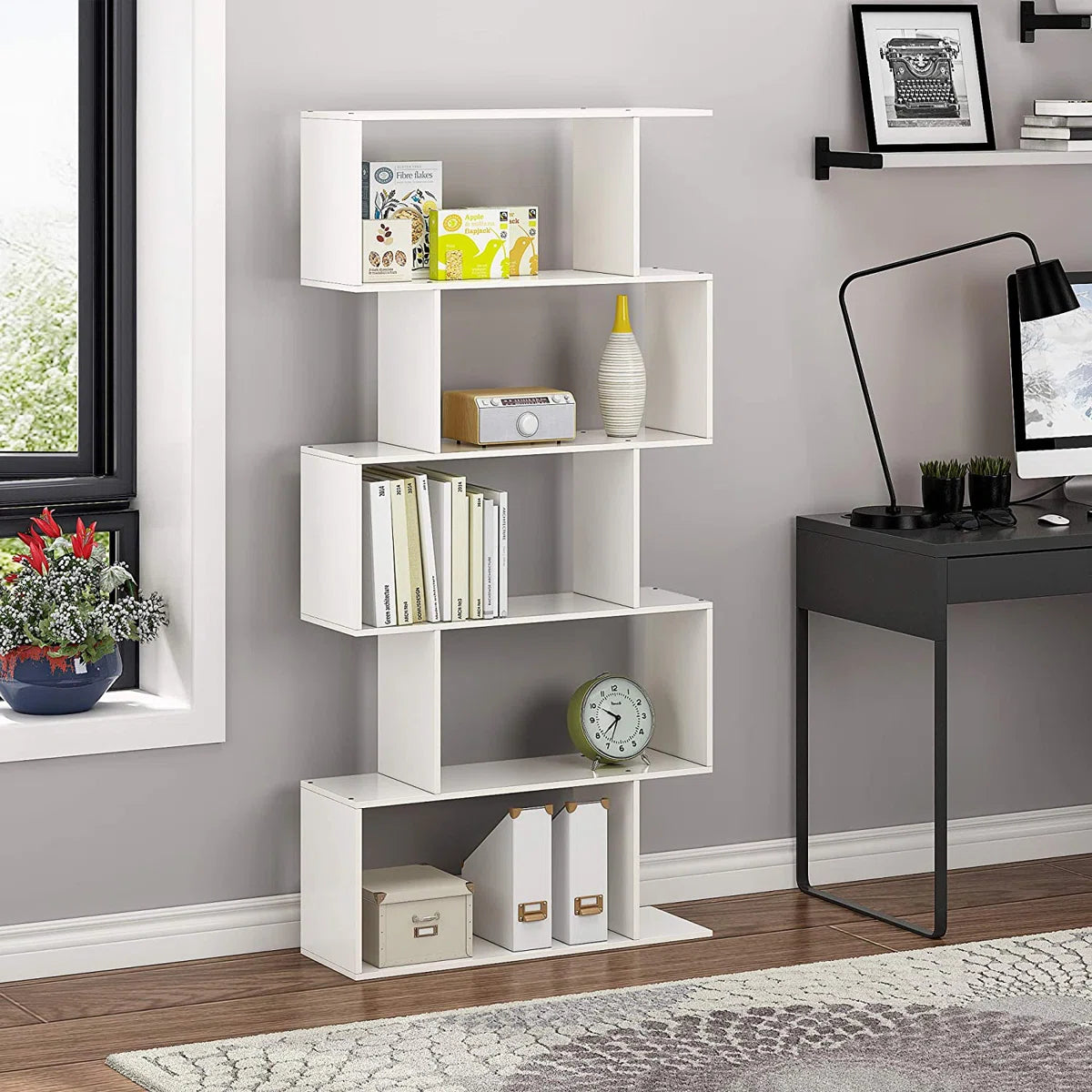 5 Tier Lumina Modern Display Bookshelf Storage Bookcase Shelves (White)