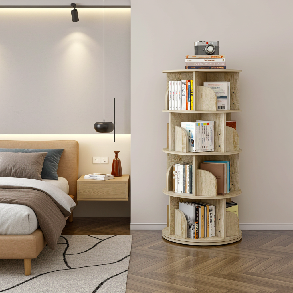 Sanctuary 360-degree Rotating 4 Tier Display Shelf Bookcase Organiser (Coastal Oak)