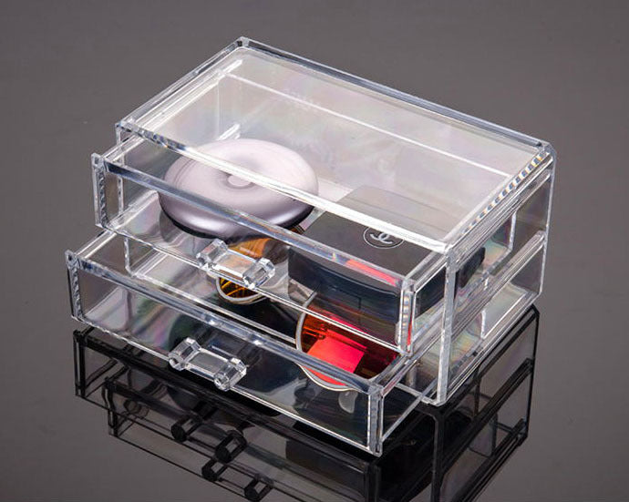 2- Drawer Crystal Cosmetic Organizer Clear Jewellery Box - Dshop.com.au
