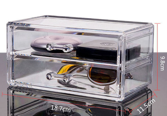 2- Drawer Crystal Cosmetic Organizer Clear Jewellery Box - Dshop.com.au