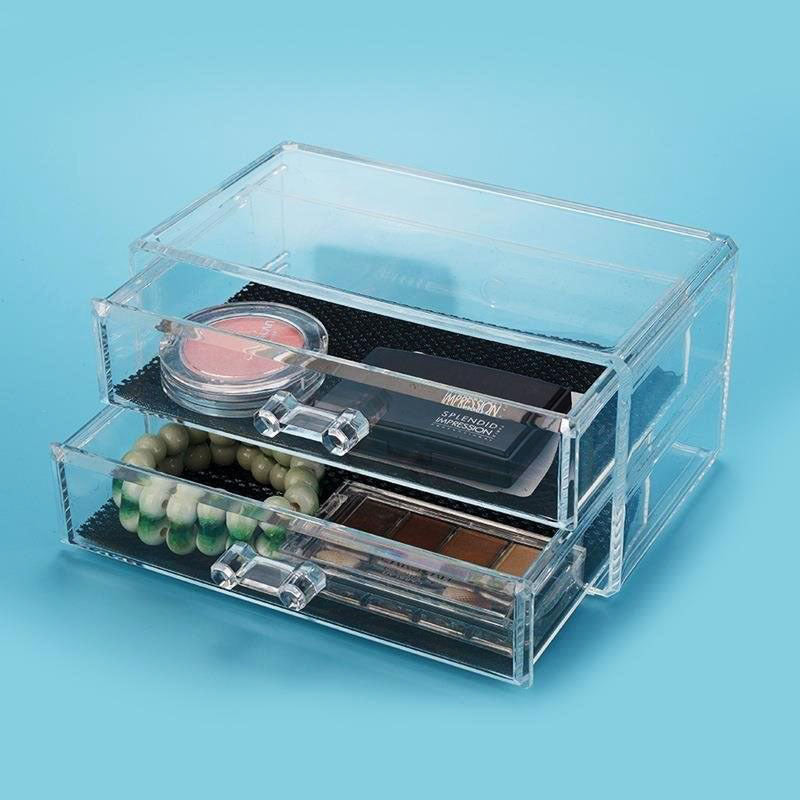 2- Drawer Crystal Cosmetic Organizer Clear Jewellery Box - Dshop.com.au