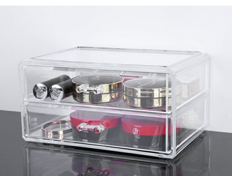 2- Drawer Crystal Cosmetic Organizer Clear Jewellery Box - Dshop.com.au