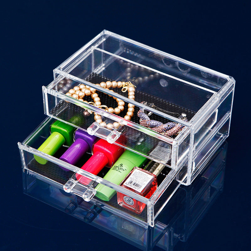 2- Drawer Crystal Cosmetic Organizer Clear Jewellery Box - Dshop.com.au
