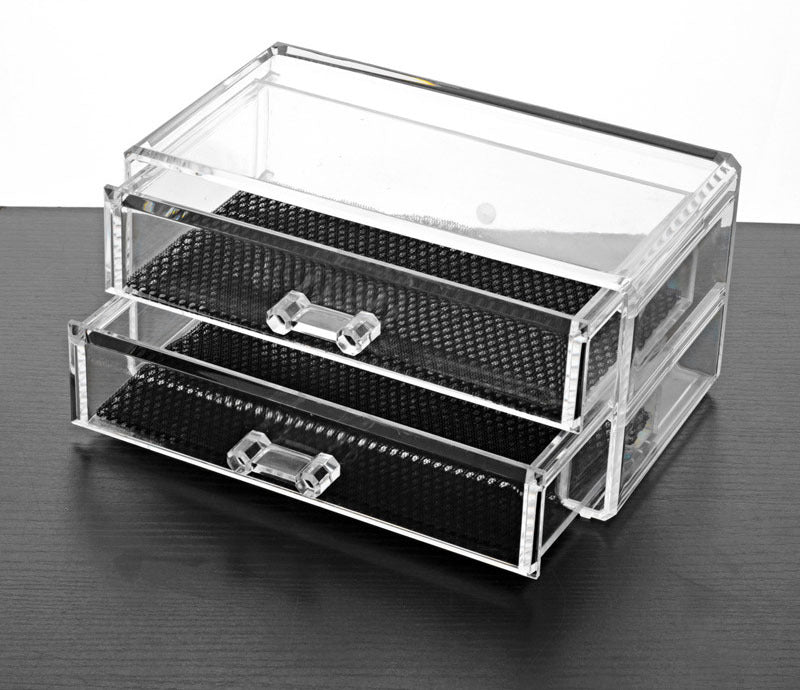 2- Drawer Crystal Cosmetic Organizer Clear Jewellery Box - Dshop.com.au