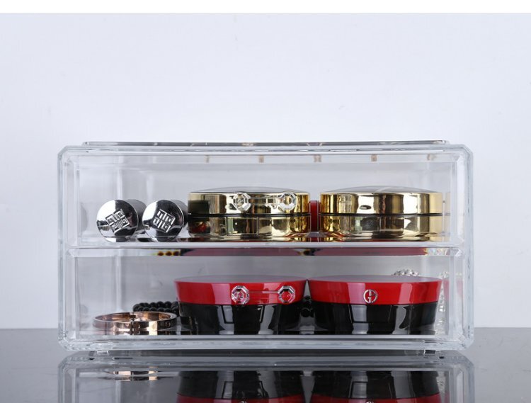 2- Drawer Crystal Cosmetic Organizer Clear Jewellery Box - Dshop.com.au
