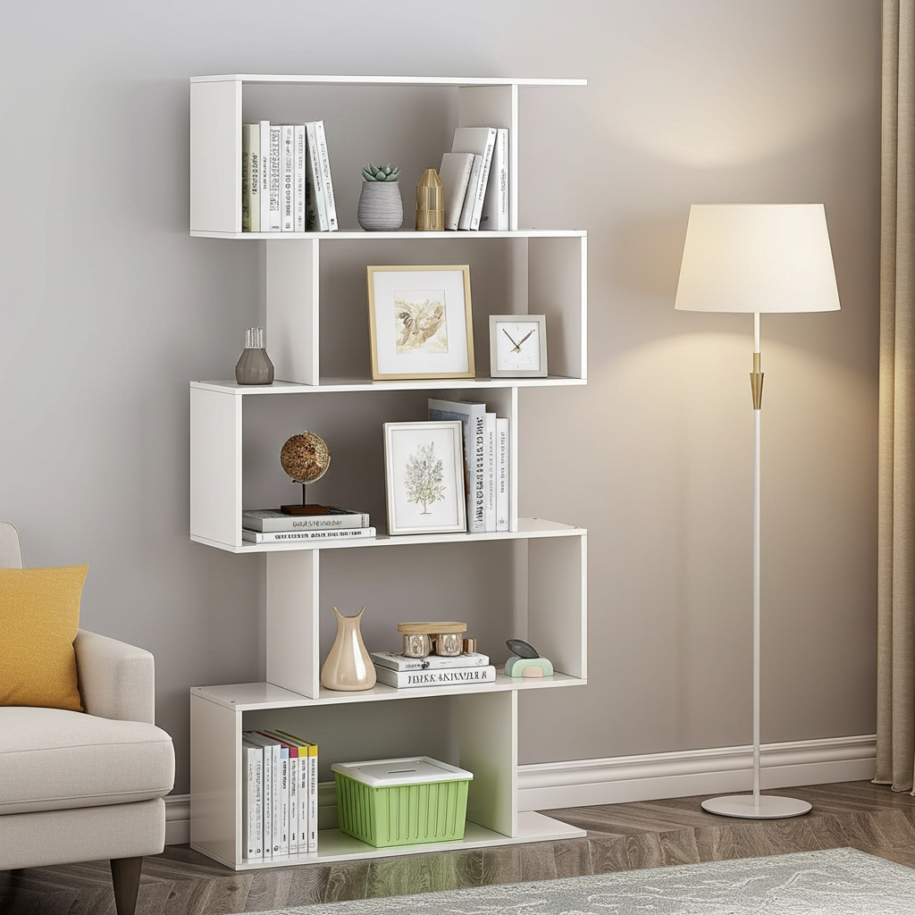 5 Tier Lumina Modern Display Bookshelf Storage Bookcase Shelves (White)
