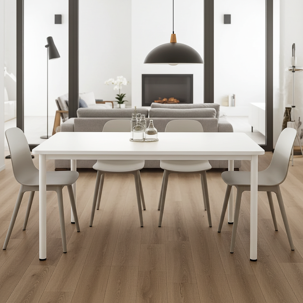 Heritage Industrial White Wood & Metal Dining Table 120cm