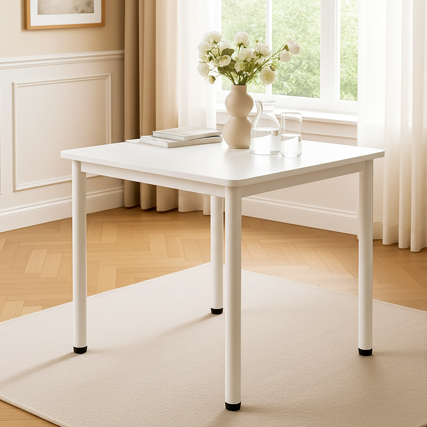 Harbor Industrial White Wood & Steel Dining Table Square 80cm