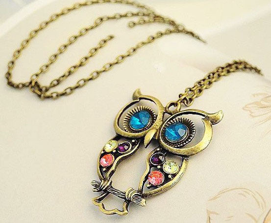 Vintage Cute Large Owl Necklace Pendant & Long Chain - Dshop.com.au