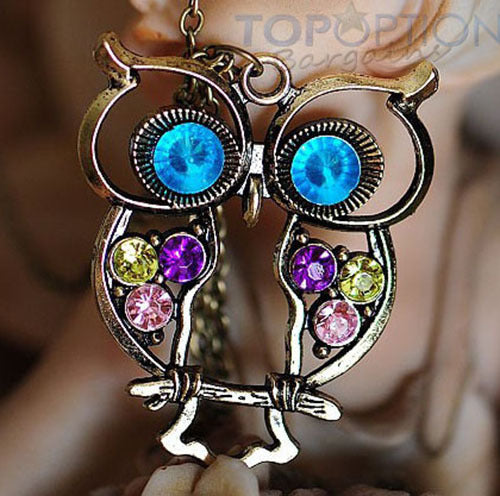 Vintage Cute Large Owl Necklace Pendant & Long Chain - Dshop.com.au