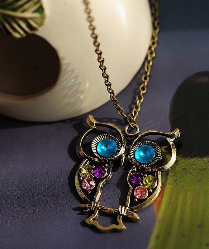 Vintage Cute Large Owl Necklace Pendant & Long Chain - Dshop.com.au
