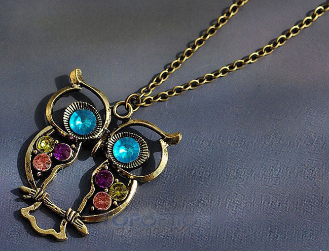 Vintage Cute Large Owl Necklace Pendant & Long Chain - Dshop.com.au