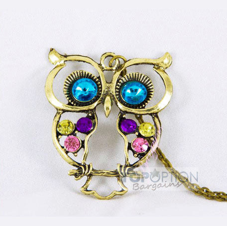 Vintage Cute Large Owl Necklace Pendant & Long Chain - Dshop.com.au