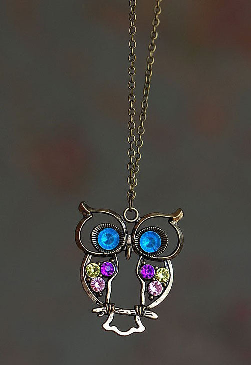 Vintage Cute Large Owl Necklace Pendant & Long Chain - Dshop.com.au