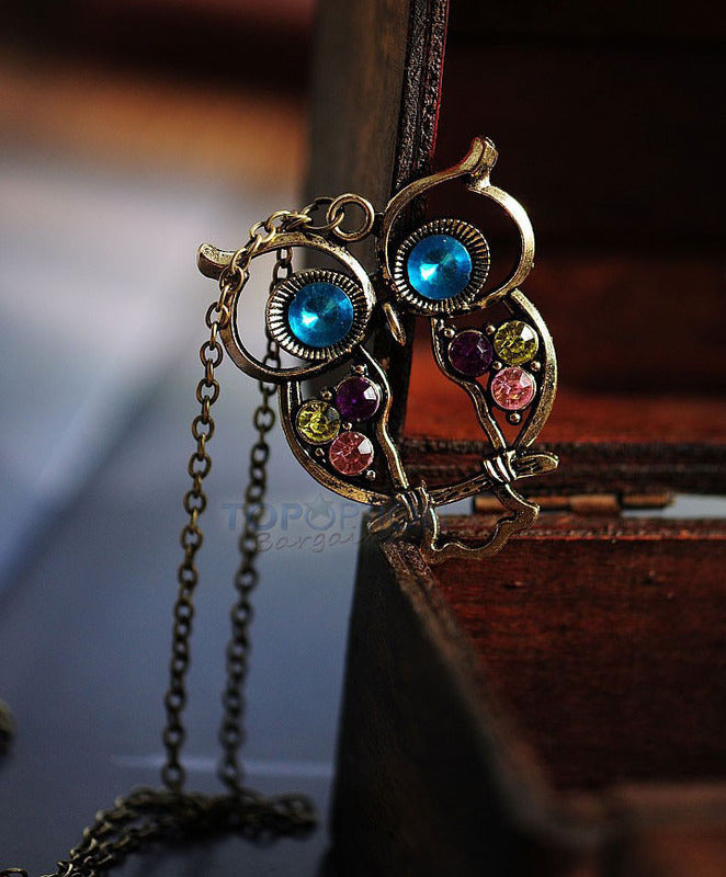 Vintage Cute Large Owl Necklace Pendant & Long Chain - Dshop.com.au