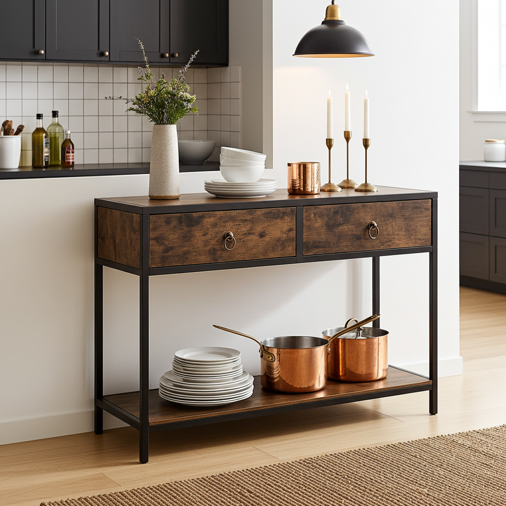 Essence Rustic Console Table with Drawers Hallway Entry Storage Shelf
