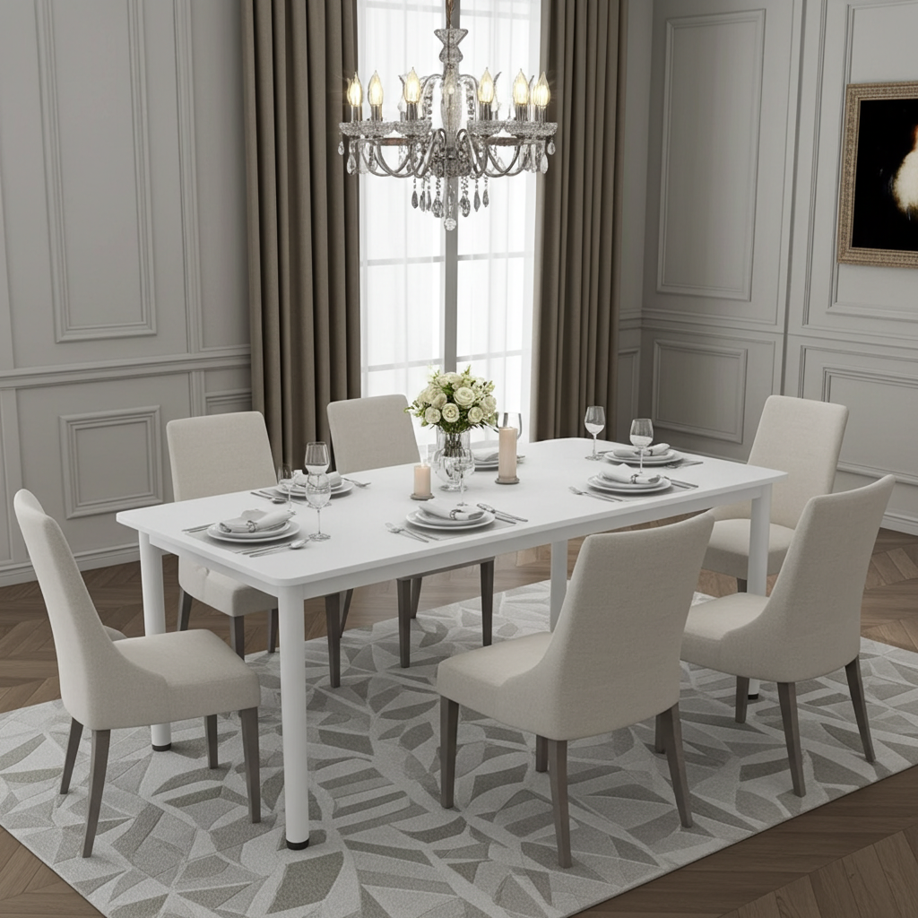 Heritage Industrial White Wood & Metal Dining Table 120cm