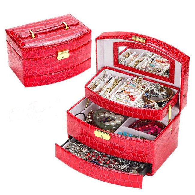 Large Luxury PU Leather Jewellery Box Storage Case (Red) - Dshop.com.au