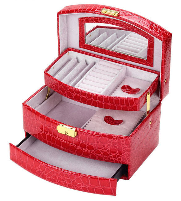 Large Luxury PU Leather Jewellery Box Storage Case (Red) - Dshop.com.au