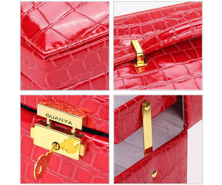 Large Luxury PU Leather Jewellery Box Storage Case (Red) - Dshop.com.au