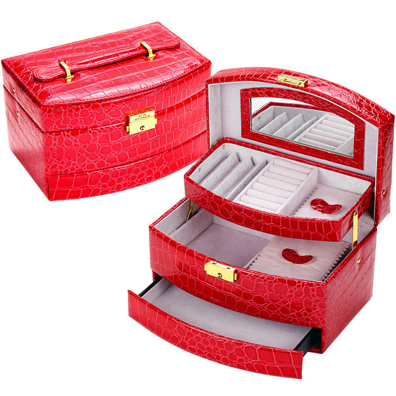 Large Luxury PU Leather Jewellery Box Storage Case (Red) - Dshop.com.au