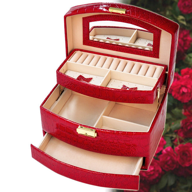 Large Luxury PU Leather Jewellery Box Storage Case (Red) - Dshop.com.au