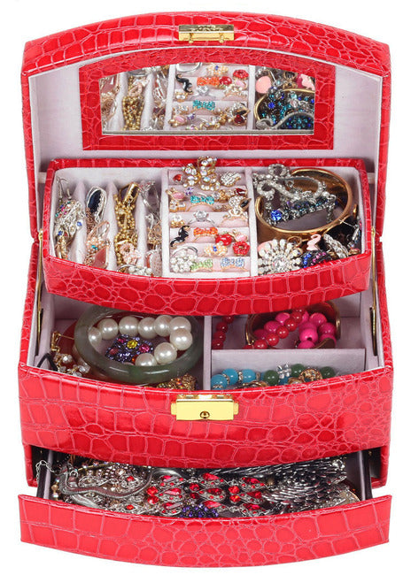 Large Luxury PU Leather Jewellery Box Storage Case (Red) - Dshop.com.au