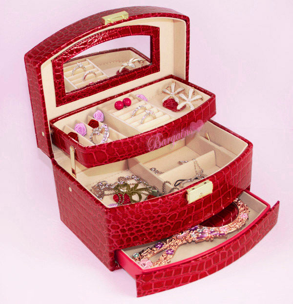 Large Luxury PU Leather Jewellery Box Storage Case (Red) - Dshop.com.au