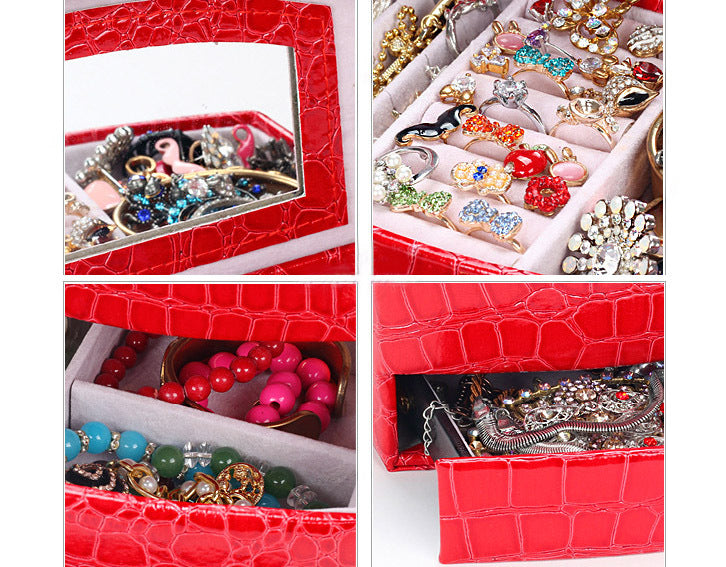 Large Luxury PU Leather Jewellery Box Storage Case (Red) - Dshop.com.au