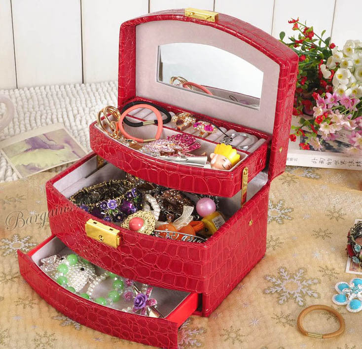 Large Luxury PU Leather Jewellery Box Storage Case (Red) - Dshop.com.au