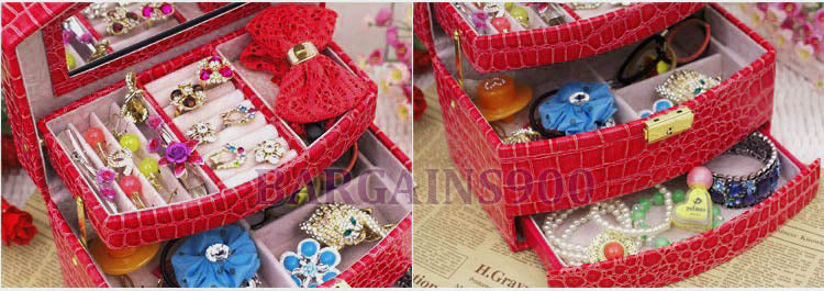 Large Luxury PU Leather Jewellery Box Storage Case (Red) - Dshop.com.au