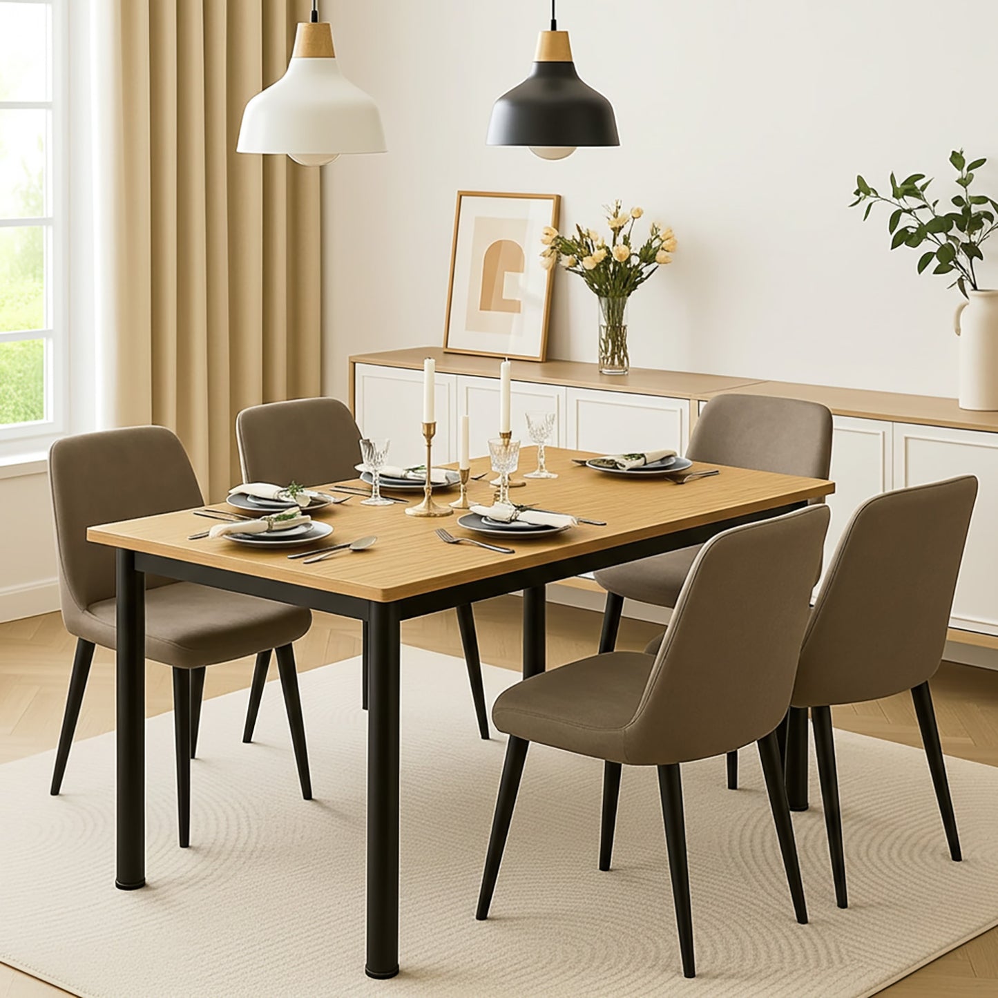 Heritage Industrial Rustic Oak Wood & Metal Dining Table 120cm