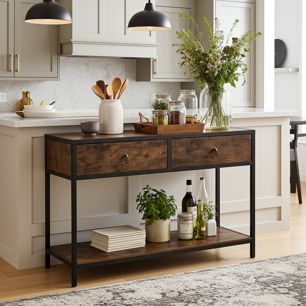 Essence Rustic Console Table with Drawers Hallway Entry Storage Shelf