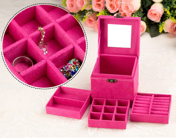 Deluxe Velvet Jewellery Box 3 Level Organiser Hot Pink - Dshop.com.au