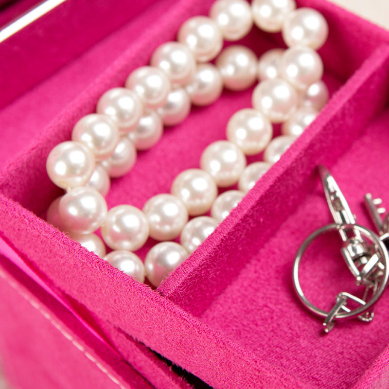 Deluxe Velvet Jewellery Box 3 Level Organiser Hot Pink - Dshop.com.au
