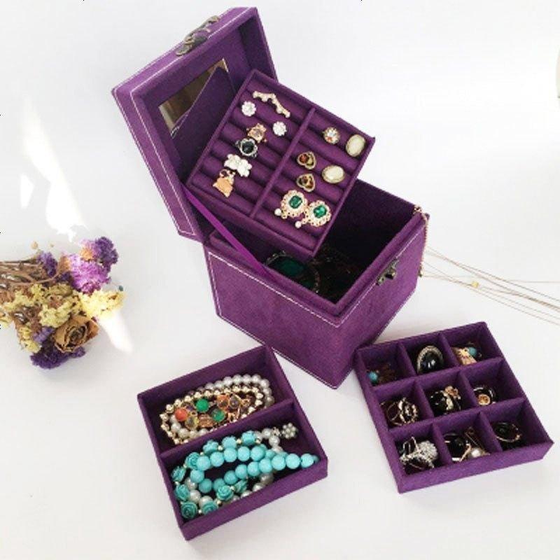 Deluxe Velvet Jewelry Box 3 Level Organiser Purple - Dshop.com.au
