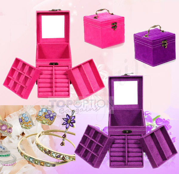 Deluxe Velvet Jewelry Box 3 Level Organiser Purple - Dshop.com.au