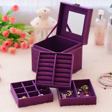 Deluxe Velvet Jewelry Box 3 Level Organiser Purple - Dshop.com.au