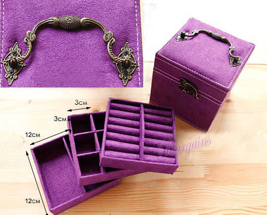 Deluxe Velvet Jewelry Box 3 Level Organiser Purple - Dshop.com.au