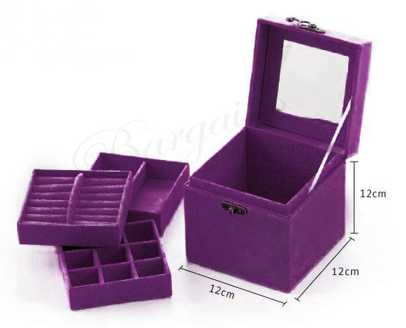 Deluxe Velvet Jewelry Box 3 Level Organiser Purple - Dshop.com.au