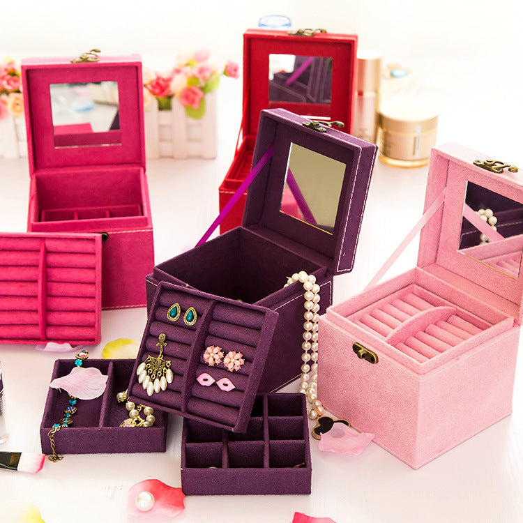 Deluxe Velvet Jewelry Box 3 Level Organiser Purple - Dshop.com.au