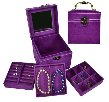 Deluxe Velvet Jewelry Box 3 Level Organiser Purple - Dshop.com.au